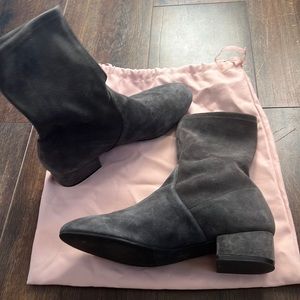 Stuart Weitzman Grey Suede Bootie with small heel